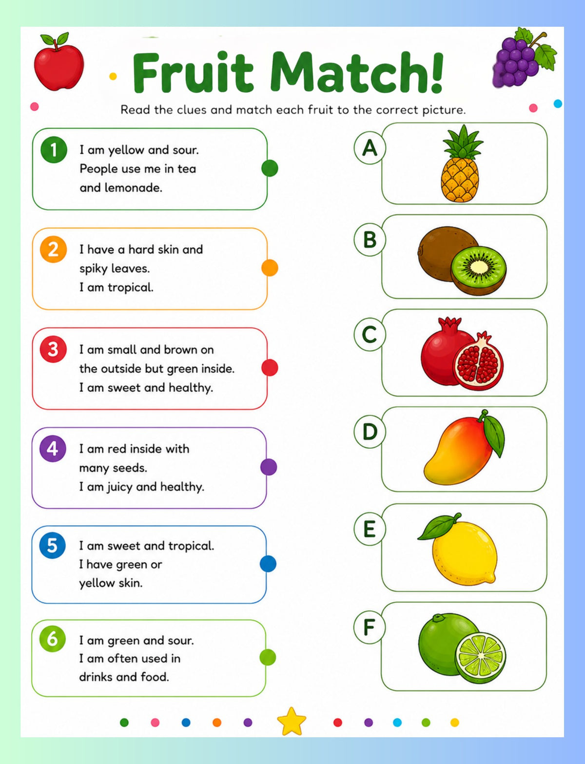 Original fruit and vegetable matching activity