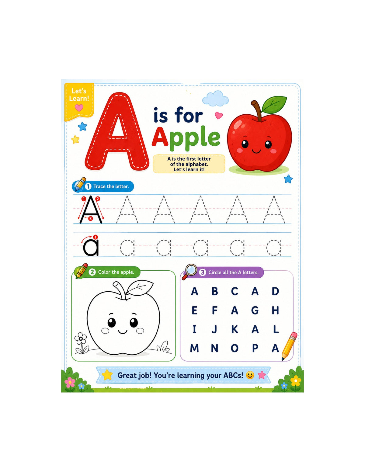 Original learning or coloring page from Let’s Learn Alphabet – Tracing Workbook (Ages 5–7)