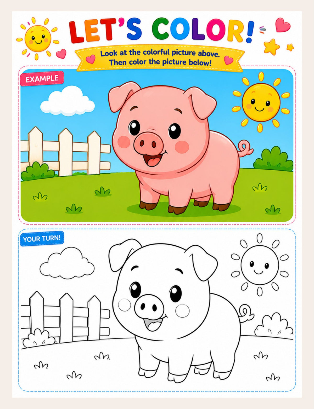 Original learning or coloring page from Cute Farm Animals – Color & Copy Coloring Book (Ages 3–5)