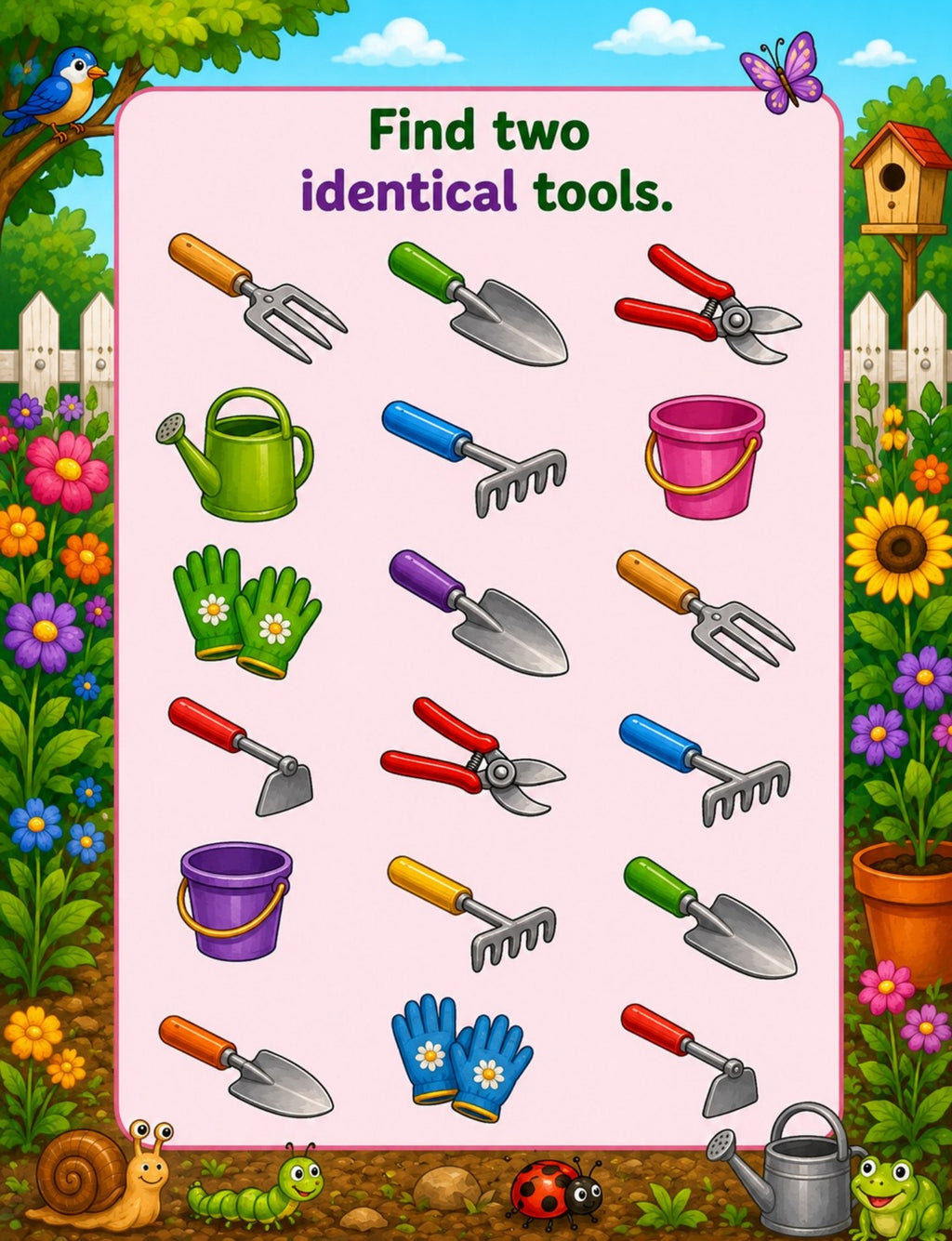 Original tool matching activity from My First Garden Tools Activity Book
