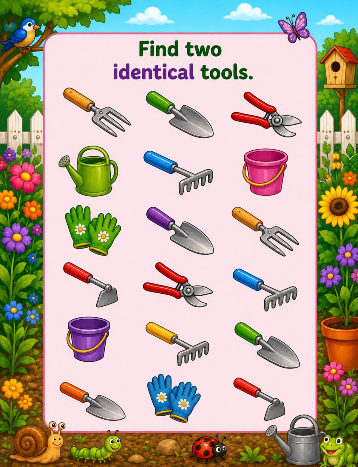 Original tool matching activity from My First Garden Tools Activity Book