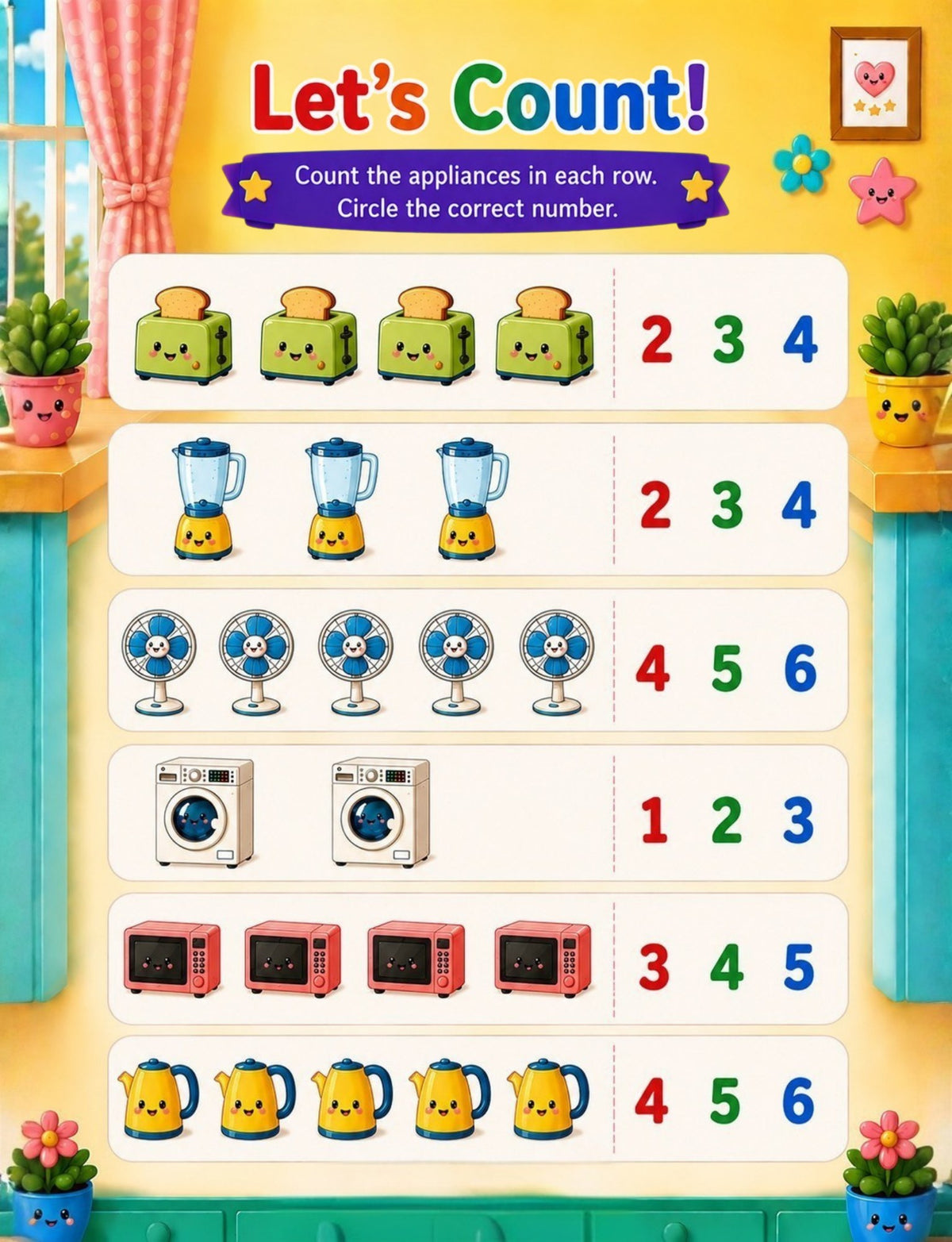 Original counting activity from Household Appliances Activity Book