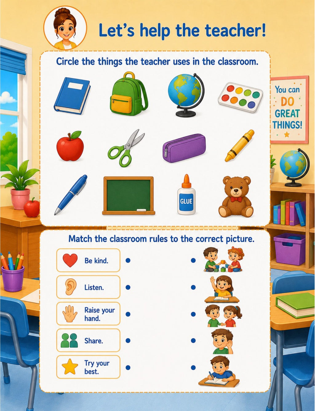 Original teacher matching activity from Jobs People Do Activity Book