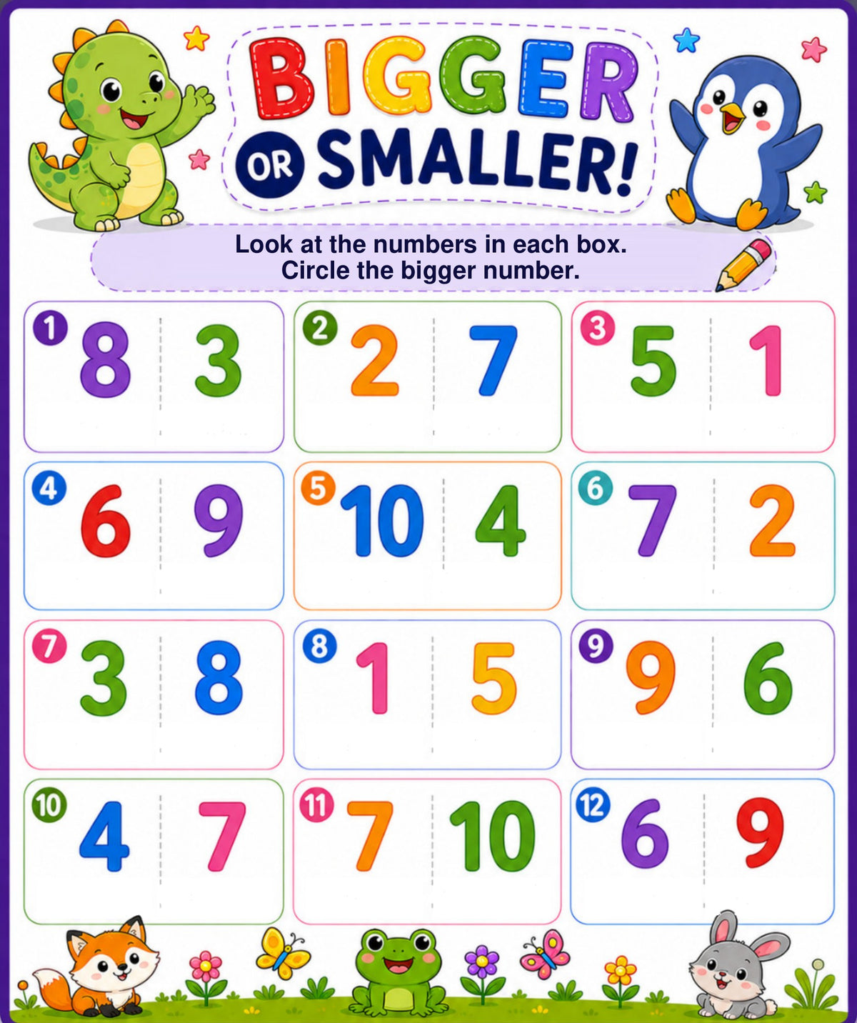 Original number comparison activity from Amazing Number Adventure ages 5 to 7