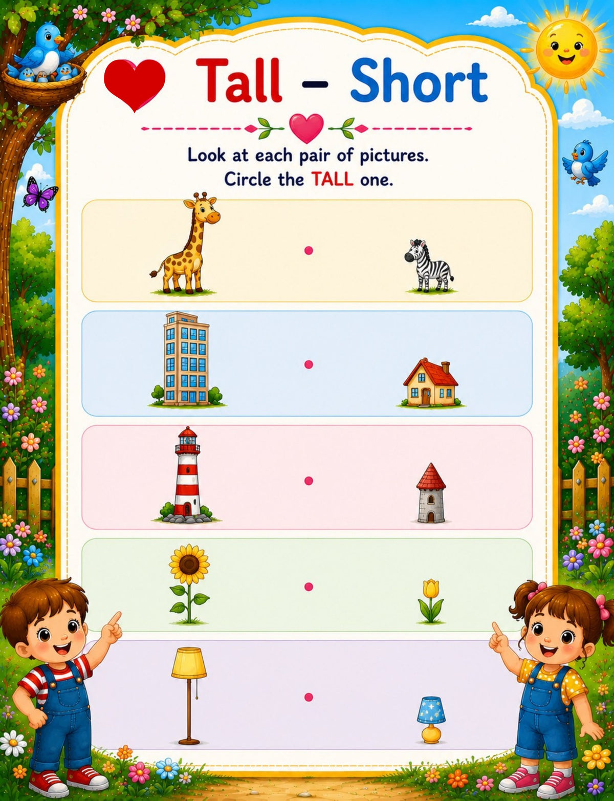 Original tall and short activity page from My First Opposites Activity Book